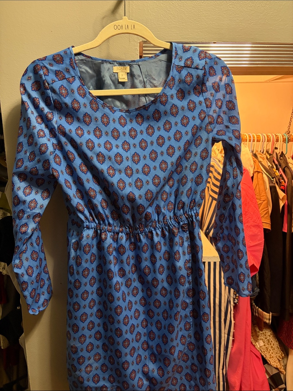 J. Crew Blue Patterned Long Sleeve Midi Dress